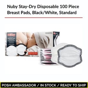 Nuby Stay-Dry Disposable 100 Piece Breast Pads, Black/White, Standard - NEW